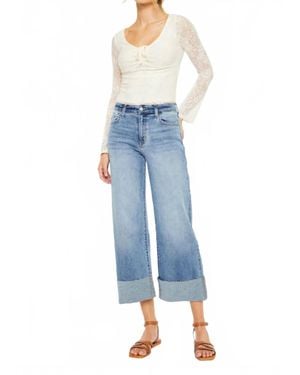 Kancan Leslie High-Rise Wide Leg Cuffed Jeans - Blue