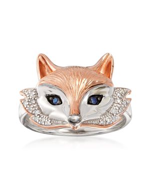 Ross-Simons Two-Tone Sterling Fox Ring With Sapphire And Diamond Accents - Pink