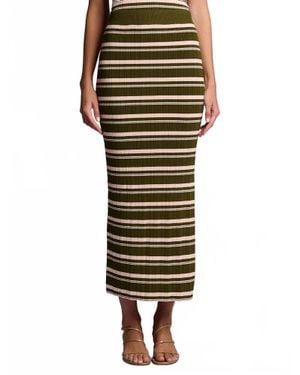 Hevron Peony Midi Knit Skirt - Green