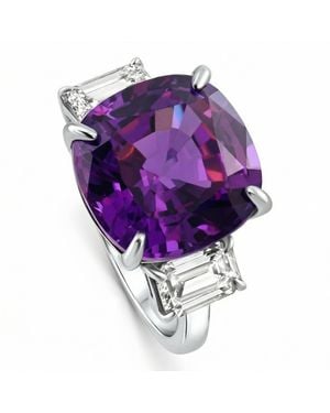 Pompeii3 11.90Ct Cushion Amethyst & Emerald Cut Diamond Ring 14K Lab Grown Size: 7 - Purple