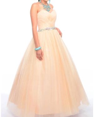 Precious Formals Shimmery Waistline Beadwork Strapless Ballgown - Natural
