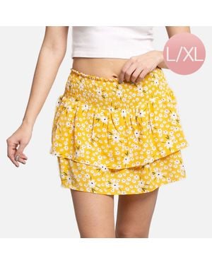 TRUEDAMES Daisy Flower Patterned Ruffle Tiered Mini Skirt - Yellow