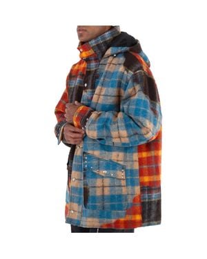 Bluemarble Studded Studded Tartan Wool Parka - Blue