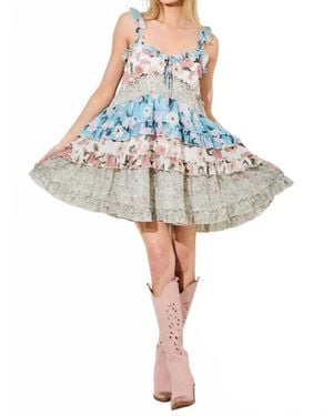 Baevely By Wellmade Floral Tiered Mini Dress - Blue