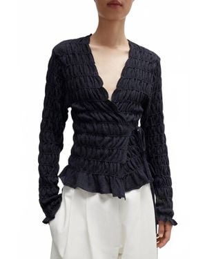Cordera Merino Wool Gathered Cardigan - Blue