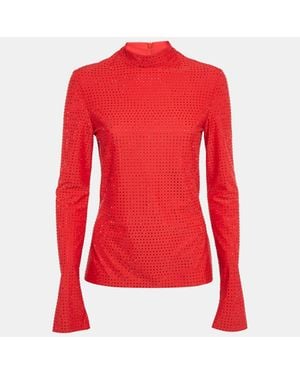 Ferragamo Stud Embellished Jersey Long Sleeve Top - Red
