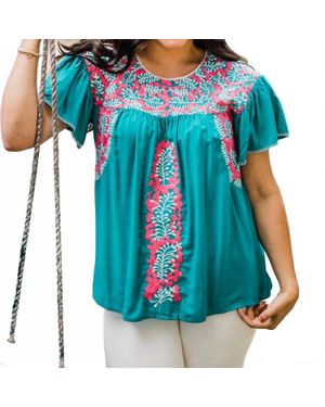 Layerz Clothing Flutter Sleeve Embroidered Top - Blue