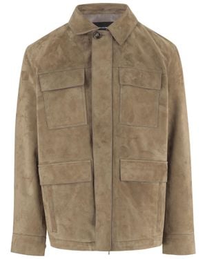 Yves Salomon Suede Jacket With Classic Collar - Brown