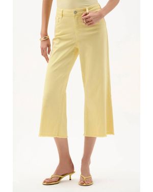 Joseph Ribkoff Wide Leg Frayed Cropped Jeans - Yellow