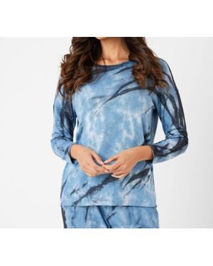 French Kyss Marble Wash Long Sleeve Scoop Neck Top - Blue