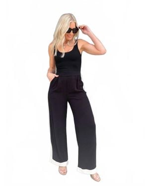 Blu Pepper Contrast Trim Linen Pants - Blue