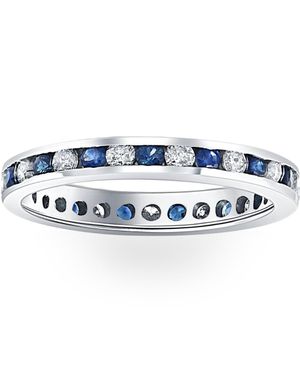 Pompeii3 1Ct Sapphire & Diamond Channel Set Eternity Wedding Ring 14K Size Selectable - Blue