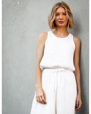 Caydn Indy Double Bubble Gauze Tank - White