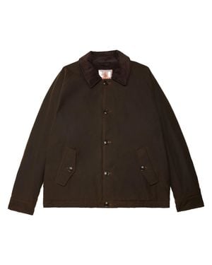 Baracuta Waxed Cotton Deck Jacket With Corduroy Collar - Brown