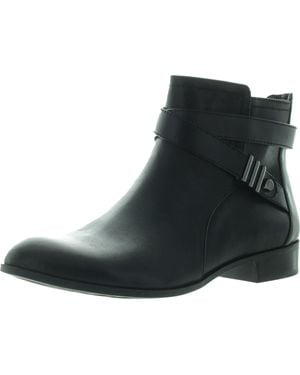 Anne Klein Akkael Zipper Leather Ankle Boots - Black