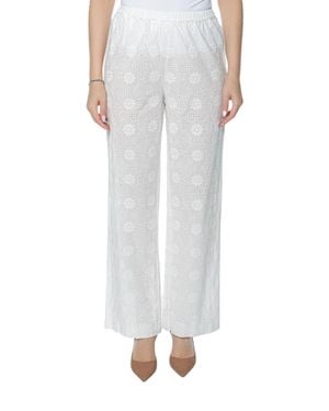 MC2 Saint Barth Wide-Leg Pants With Intricate Eyelet Lace Detail - White