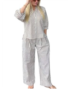 J joy Pleated Stripe Culottes Pants - Gray