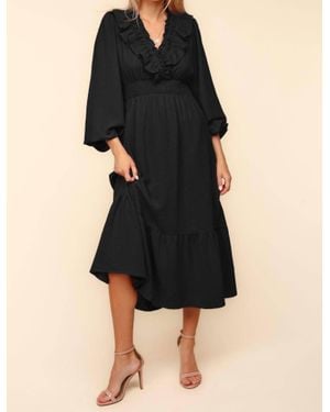 Haptics V-Neck Ruffle Woven Dress - Black