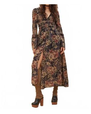 Promesa Boho Blossoms Floral Bell-Sleeve Midi Dress - Brown