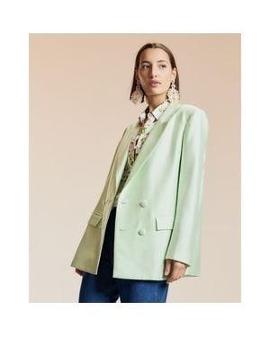 Cynthia Rowley Silk Wool Double Breasted Blazer - Green