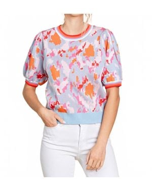 Jodifil Print Knit Short Bubble Sleeve Sweater - White