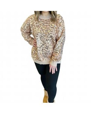 She + Sky Glimmer Sequin Long Sleeve Sweater - Natural