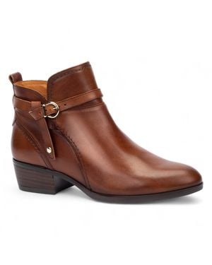 Pikolinos Cuero Leather Ankle Bootie Zip Heel Boots - Brown