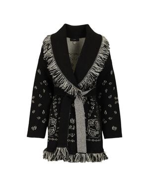 Alanui Fringed Bandana Jacquard Cardigan With Shawl Collar - Black