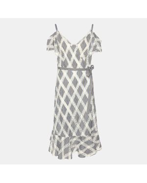 Sandro Stripe Lace Diamond Pattern Midi Dress - Gray