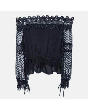 Self-Portrait Crepe & Lace Off-Shoulder Top - Blue