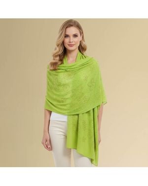 TRUEDAMES Lightweight Rhinestone Floral Pattern Scarf Shawl - Green