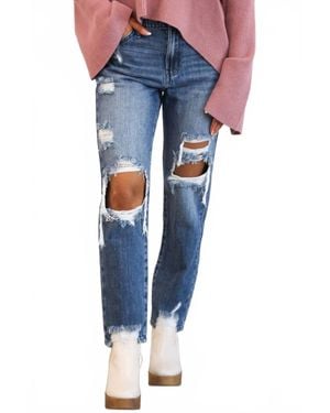 Kancan Stevenson High Rise Distressed Straight Leg Jeans - Blue
