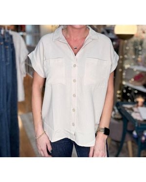 Blu Pepper Short Fold Sleeve Button Down Shirt - White