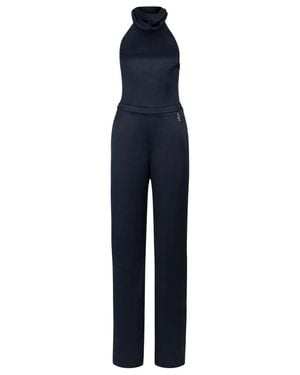 BOSS Satin Jumpsuit Bow Back Halter Neck Sleeveless Fts1093 - Blue