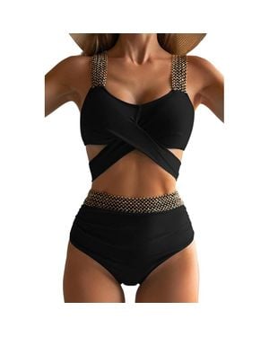 TRUEDAMES Elastic Bikini Swimsuit For Tummy Control Business Product After Sales Guarantee - Black