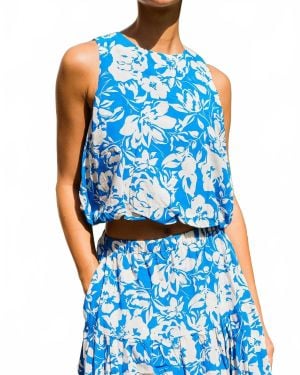 Greylin Devon Print Bubble Blouse - Blue