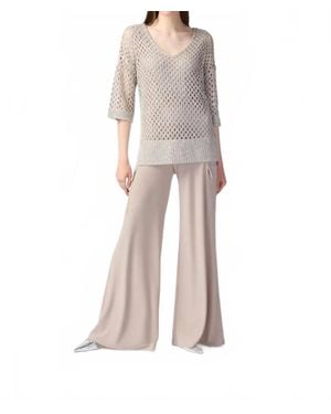 Joseph Ribkoff Sequined V-Neck Crochet Top - White