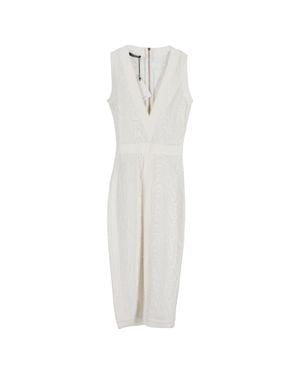 Balmain Knitted Plunging Neckline Midi Dress - White