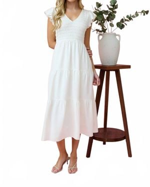 Blu Pepper Flutter Sleeve Midi Dress - White