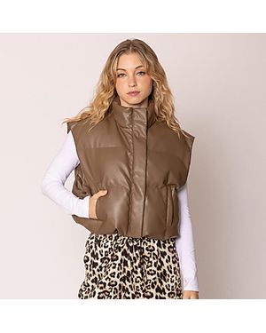 TRUEDAMES Faux Leather Padded Vest - Brown