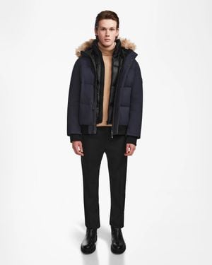 Rudsak Dallas Quilted Down Bomber With Removable Faux Fur - Blue