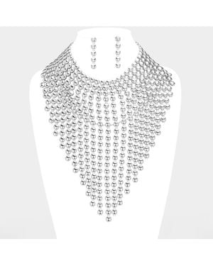 Fashnzfab Metal Ball Fringe Collar Statement Necklace - White