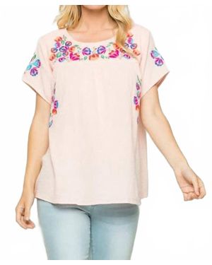 See And Be Seen On The Border Embroidered Top - Pink