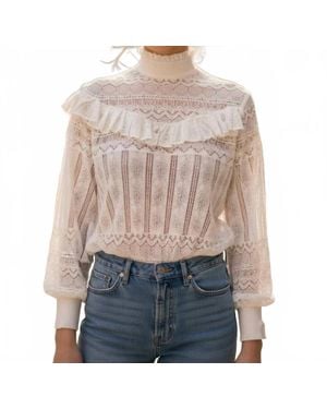 Minnie Rose Ruffle Detail Lace Top - Gray