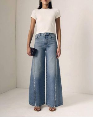 Le Jean Joss Wide Leg Fray Outseam Jeans - Blue