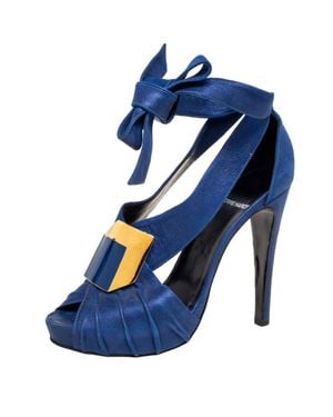 Pierre Hardy Laminated Suede Buckle Ankle-Tie Sandals - Blue