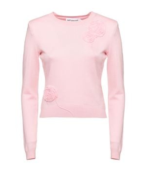 Self-Portrait Flower Lace Sweater - Pink
