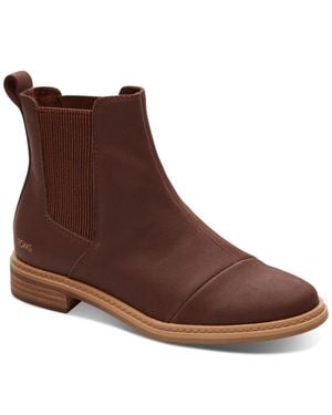 TOMS Charlie Chelsea Bootie Chestnut Leather Pull-On Round Toe Htat487 - Brown