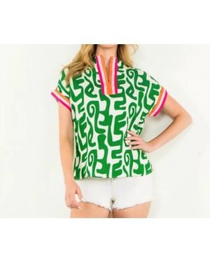 Thml Short Sleeve Zipper Print Top - Green