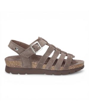 Panama Jack Wedge Stone Suede Leather Sandals - Brown